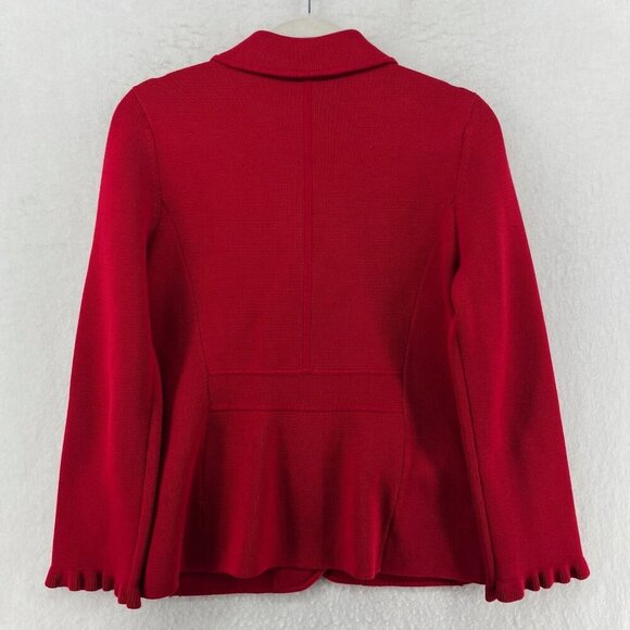 Talbots Blazer Jacket Womens S Red Ruffle Trim Business Casual Button Up Classic - Picture 2 of 12